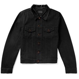 Saint Laurent Men’s Black Denim Jacket w/ Leather Collar